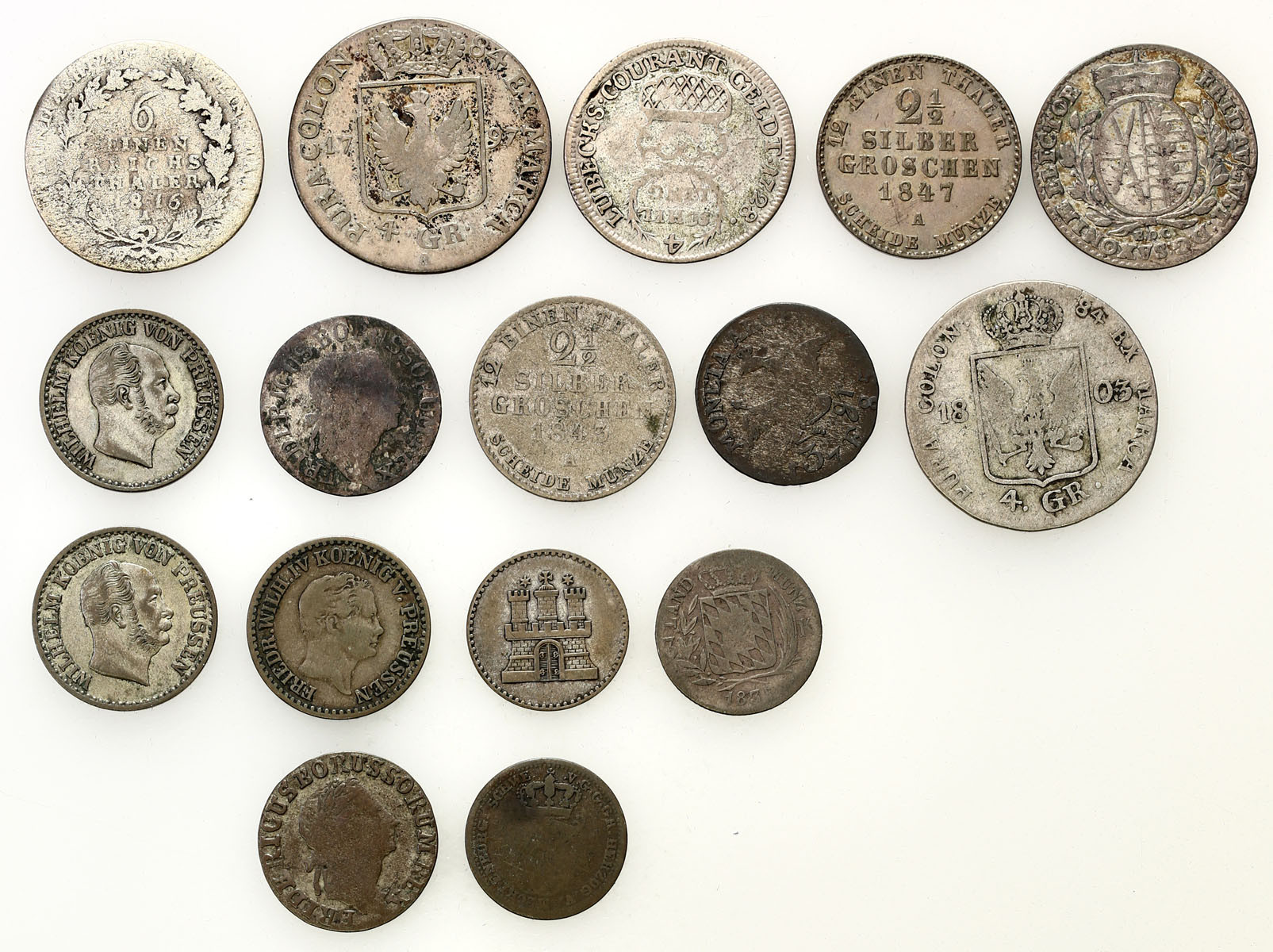 Niemcy, Prusy, zestaw 16 monet, srebro